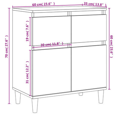 vidaXL skænk 60x35x70 cm konstrueret træ brun egetræsfarve