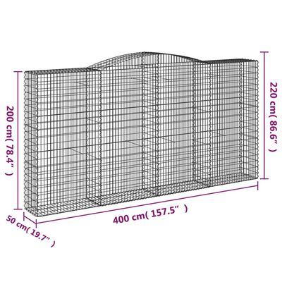 vidaXL buede gabionkurve 6 stk. 400x50x200/220 cm galvaniseret jern