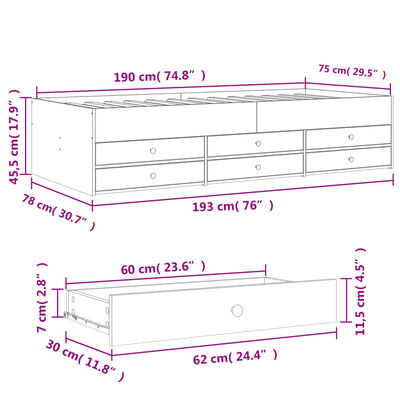 vidaXL daybed med skuffer uden madras 75x190 cm sonoma-eg