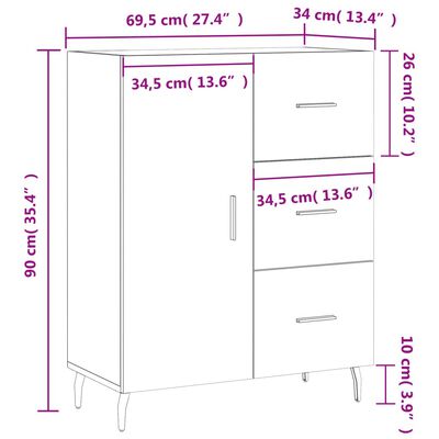 vidaXL skænk 69,5x34x90 cm konstrueret træ grå sonoma-eg