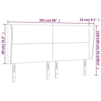 vidaXL sengegavl med kanter 203x23x118/128 cm stof blå