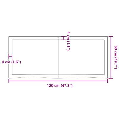 vidaXL bordplade til badeværelse 120x50x(2-4) cm massivt træ mørkebrun