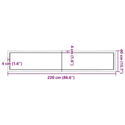 vidaXL bordplade 220x40x(2-6) cm naturlig kant behandlet træ lysebrun