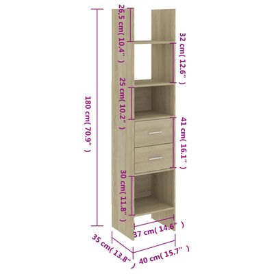 vidaXL bogreol 40x35x180 cm konstrueret træ sonoma-eg