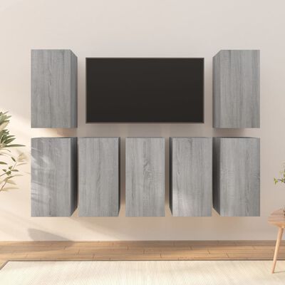 vidaXL tv-skabe 7 stk. 30,5x30x60 cm konstrueret træ grå sonoma-eg