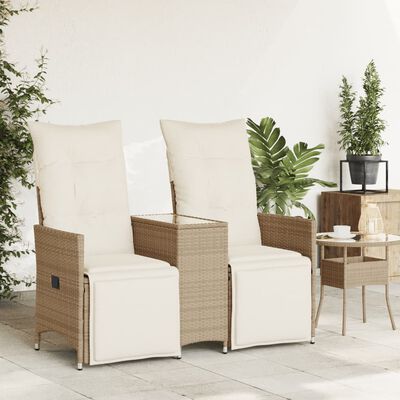 vidaXL 2-personers havesofa med bord og lænefunktion polyrattan beige