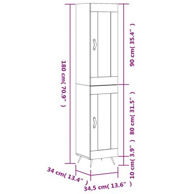 vidaXL skab 34,5x34x180 cm konstrueret træ brun egetræsfarve