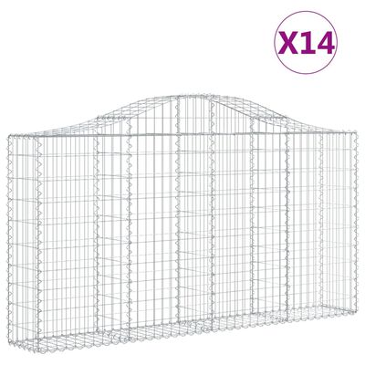 vidaXL buede gabionkurve 14 stk. 200x30x100/120 cm galvaniseret jern