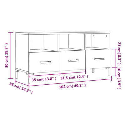 vidaXL tv-bord 102x36x50 cm konstrueret træ hvid