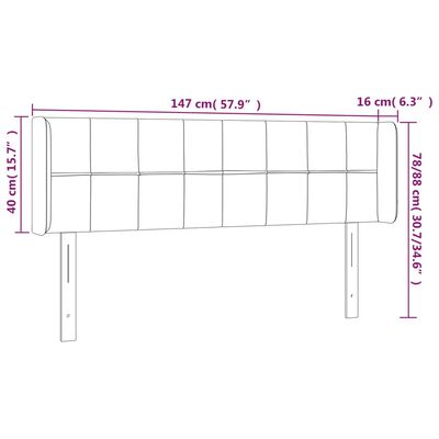 vidaXL sengegavl med LED-lys 147x16x78/88 cm stof cremefarvet