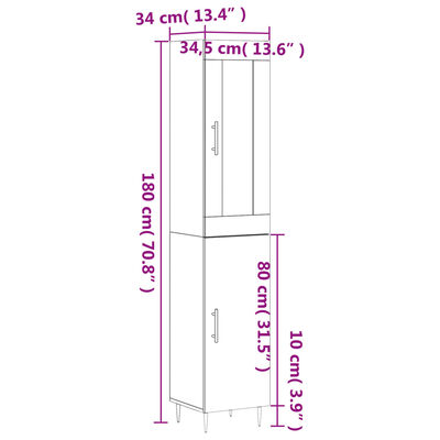 vidaXL skab 34,5x34x180 cm konstrueret træ hvid