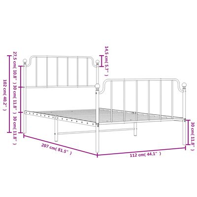 vidaXL sengeramme med sengegavl og fodgærde 107x203 cm metal sort