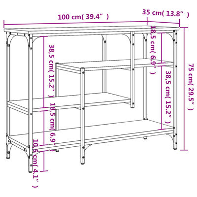 vidaXL konsolbord med hylder 100x35x75 cm grå sonoma-eg