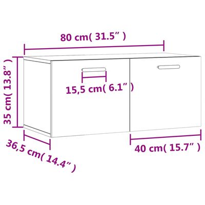 vidaXL vægskab 80x36,5x35 cm konstrueret træ hvid