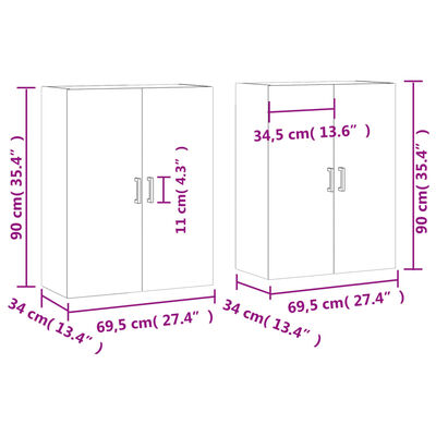 vidaXL vægskabe 2 stk. 69,5x34x90 cm grå sonoma-eg