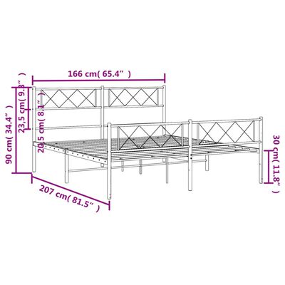 vidaXL sengeramme med sengegavl og fodgærde 160x200 cm metal hvid