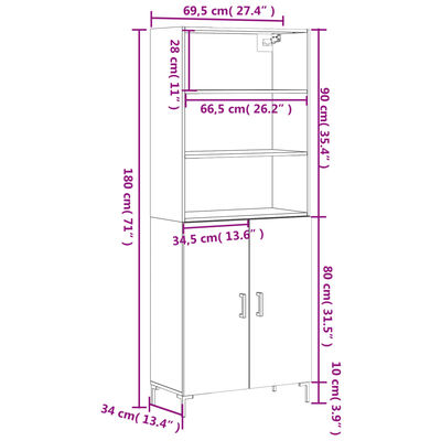 vidaXL højskab 69,5x34x180 cm konstrueret træ sonoma-eg