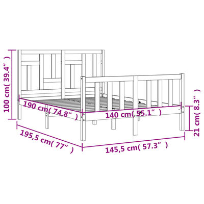 vidaXL sengeramme med sengegavl 140x190 cm massivt træ hvid