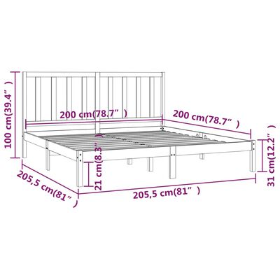 vidaXL sengeramme 200x200 cm massivt fyrretræ sort