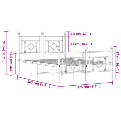 vidaXL sengeramme med sengegavl og fodgærde 120x200 cm metal hvid