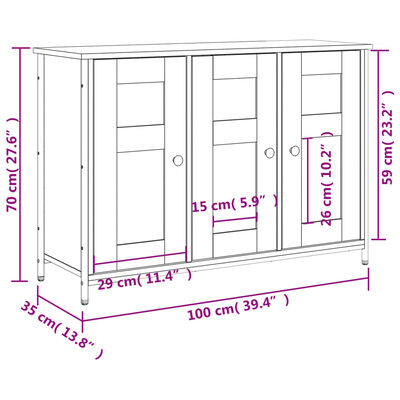 vidaXL skænk 100x35x70 cm konstrueret træ brun egetræsfarve