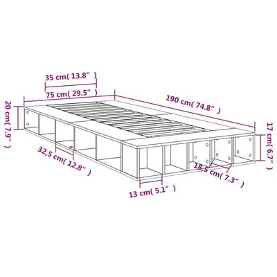 vidaXL sengeramme 75x190 cm konstrueret træ sort