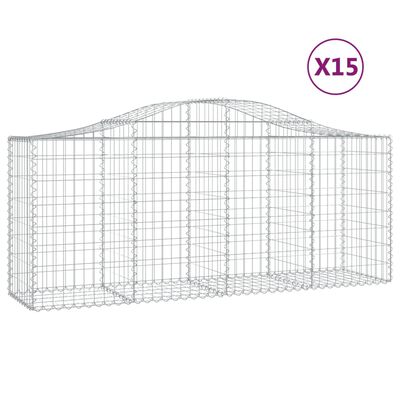 vidaXL buede gabionkurve 15 stk. 200x50x80/100 cm galvaniseret jern