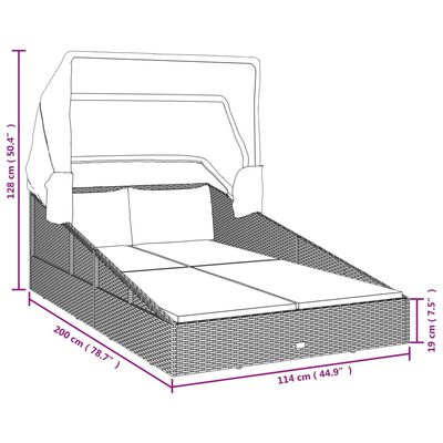 vidaXL solseng med foldbart tag 200x114x128 cm polyrattan brun