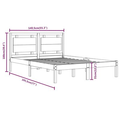 vidaXL sengeramme 135x190 cm dobbelt massivt fyrretræ hvid