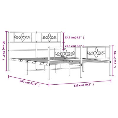 vidaXL sengeramme med sengegavl og fodgærde 120x200 cm metal hvid