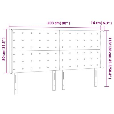 vidaXL sengegavl med LED-lys 203x16x118/128 cm kunstlæder sort