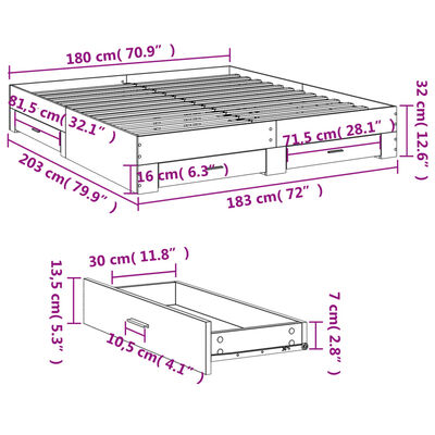 vidaXL sengeramme med skuffer 180x200 cm konstrueret træ sonoma-eg