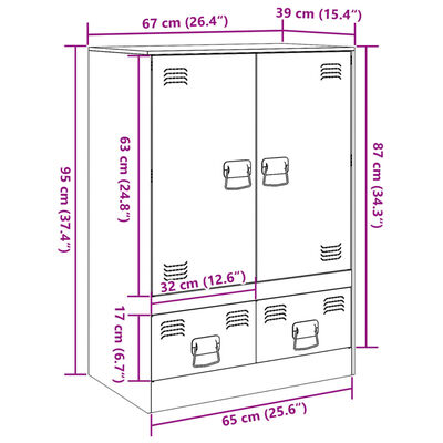 vidaXL skab 67x39x95 cm stål sort