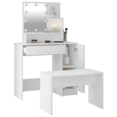 vidaXL makeupbordssæt med LED-lys konstrueret træ hvid