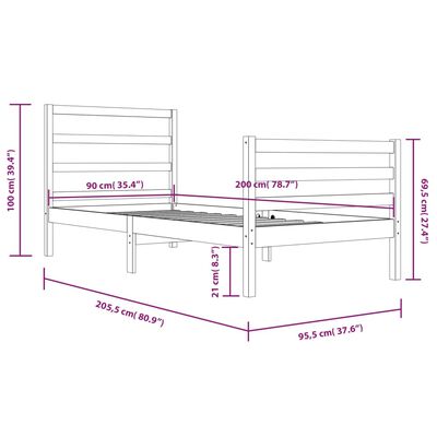 vidaXL sengeramme 90x200 cm massivt fyrretræ gyldenbrun