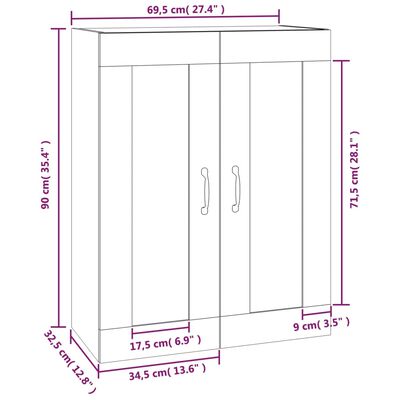 vidaXL vægskab 69,5x32,5x90 cm hvid