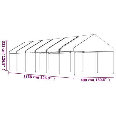 vidaXL pavillon med tag 13,38x4,08x3,22 m polyethylen hvid