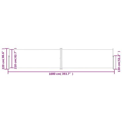 vidaXL sammenrullelig sidemarkise 220x1000 cm rød