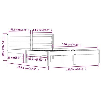 vidaXL sengeramme 135x190 cm dobbelt massivt fyrretræ grå