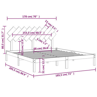 vidaXL sengeramme 180x200 cm Super King massivt træ