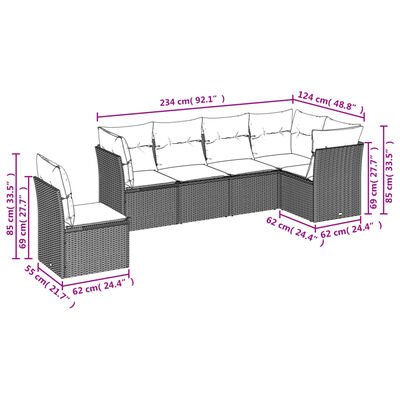 vidaXL sofasæt til haven 6 dele med hynder polyrattan grå