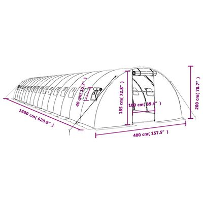 vidaXL drivhus med stålstel 64 m² 16x4x2 m grøn