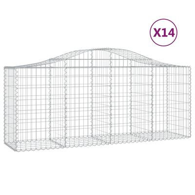 vidaXL buede gabionkurve 14 stk. 200x50x80/100 cm galvaniseret jern