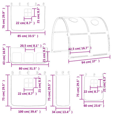 vidaXL højseng med tunnel 80x200 cm massivt fyrretræ blå