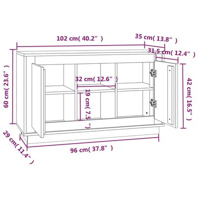 vidaXL skænk 102x35x60 cm konstrueret træ grå sonoma-eg