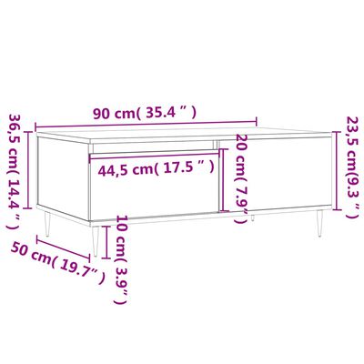 vidaXL sofabord 90x50x36,5 cm konstrueret træ grå sonoma-eg