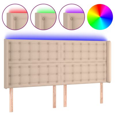 vidaXL sengegavl med LED-lys 203x16x118/128 cm kunstlæder cappuccino