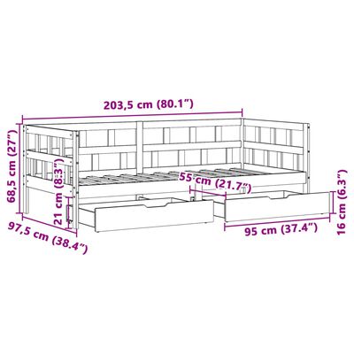 vidaXL daybed med skuffer 90x200 cm massivt fyrretræ hvid