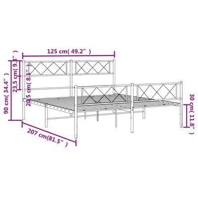 vidaXL sengeramme med sengegavl og fodgærde 120x200 cm metal hvid