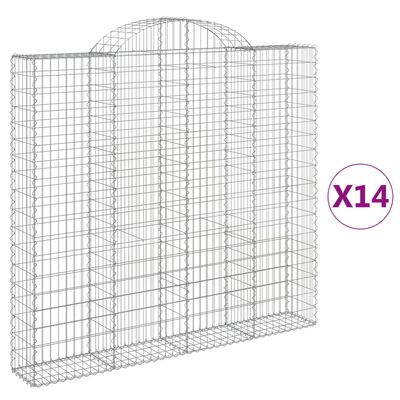 vidaXL buede gabionkurve 14 stk. 200x30x180/200 cm galvaniseret jern